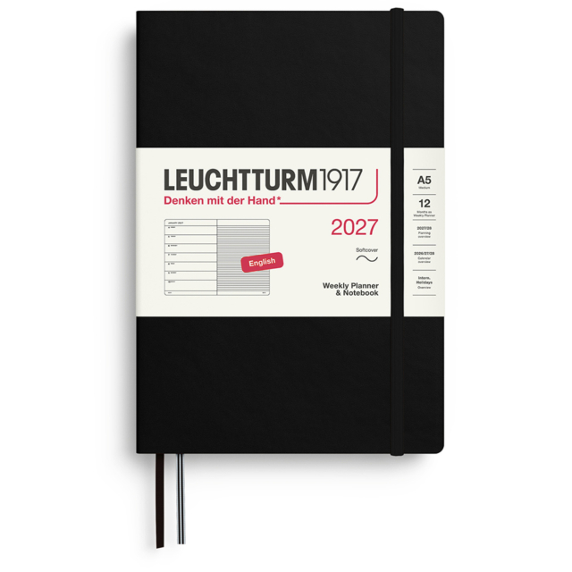 Diary Weekly Planner & Notebook 2027 A5 Soft Cover Black