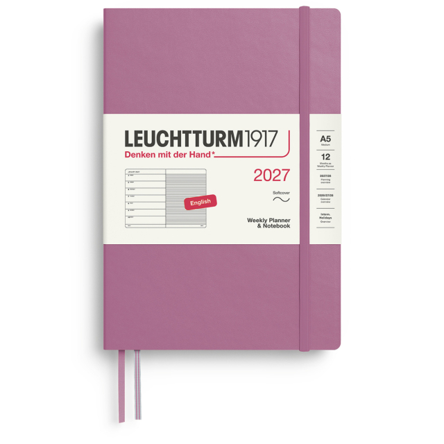 Diary Weekly Planner & Notebook 2027 A5 Soft Cover Dusty Rose