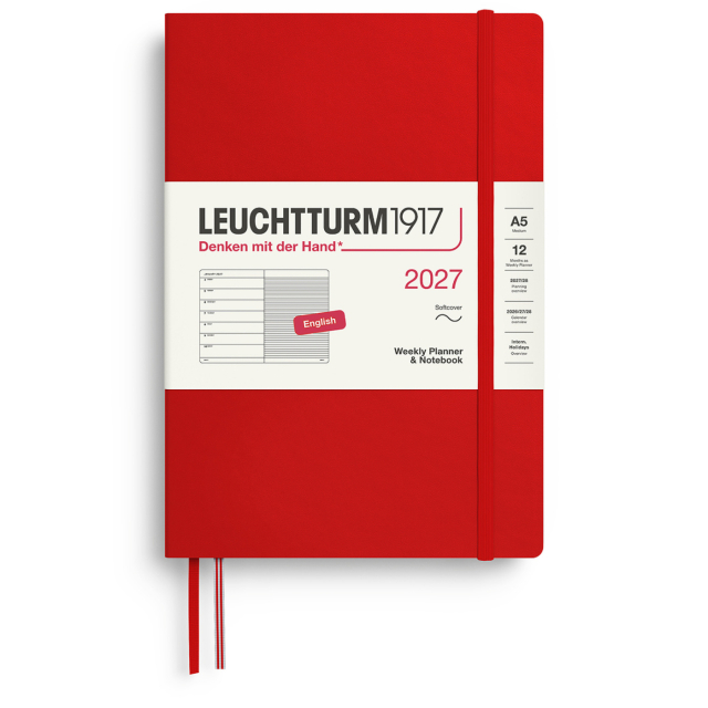 Diary Weekly Planner & Notebook 2027 A5 Soft Cover Cherry