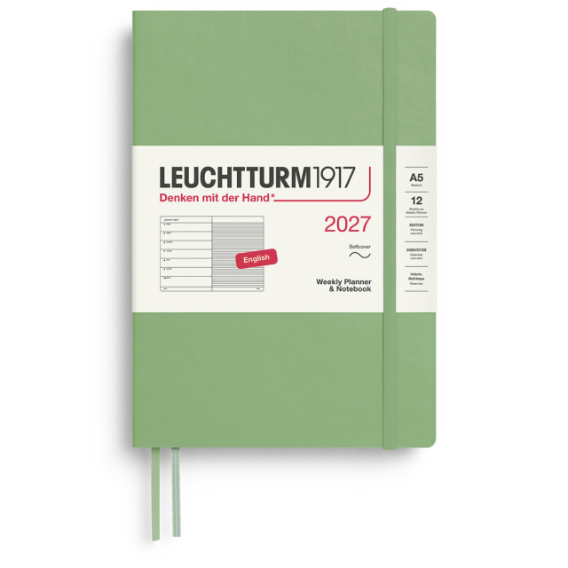Diary Weekly Planner & Notebook 2027 A5 Soft Cover Sage