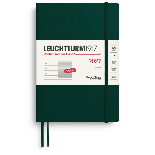 Diary Weekly Planner & Notebook 2027 A5 Soft Cover Forest Green