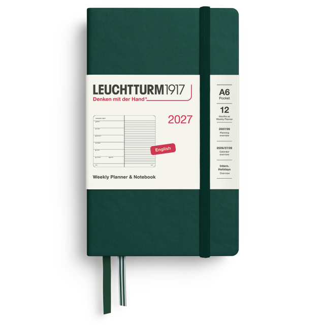 Diary Weekly Planner & Notebook 2027 A6 Forest Green
