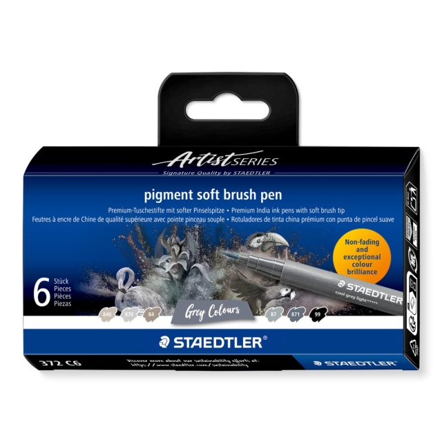 Pigment Arts Soft Brush Pen set of 6 Grey