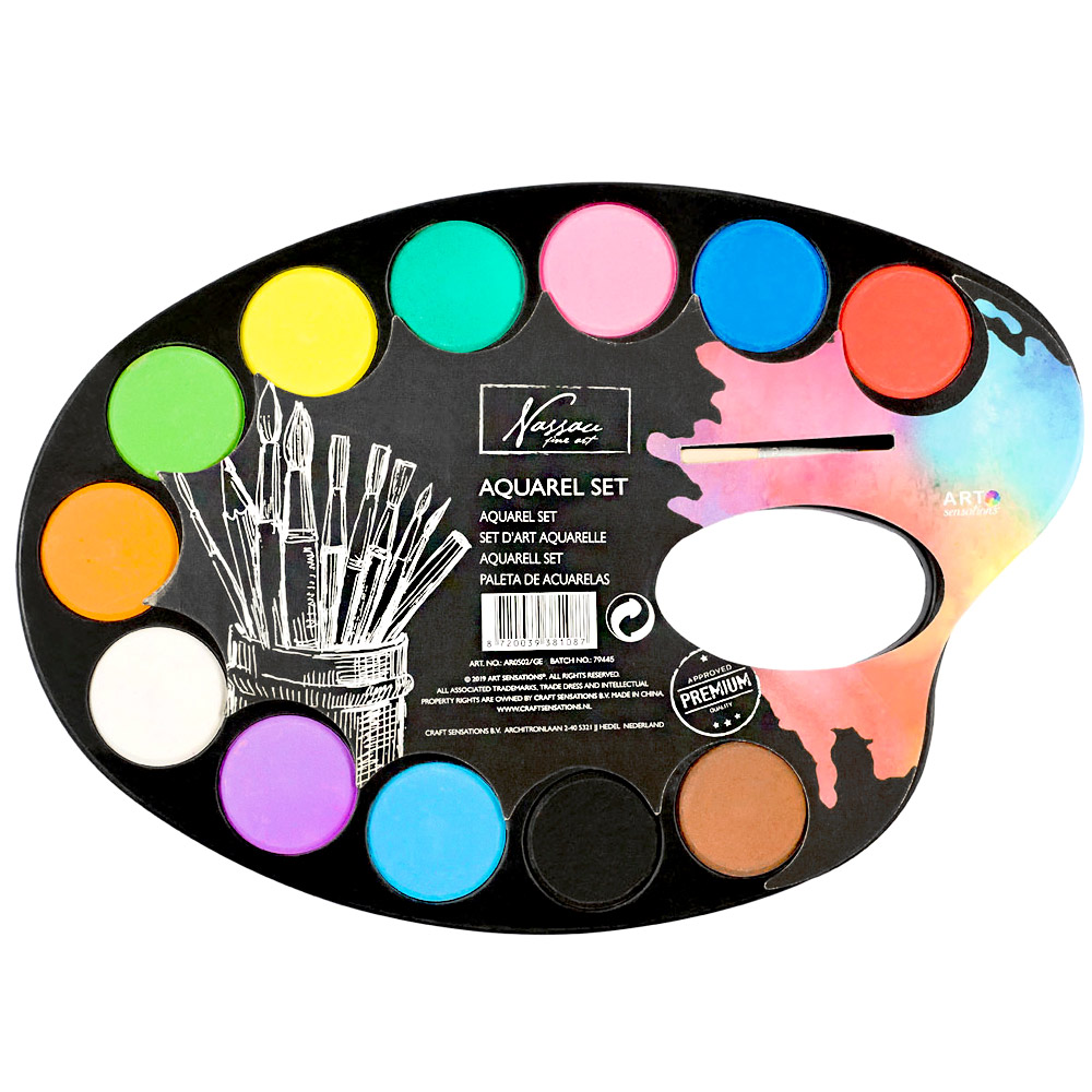 Paint palette Aquarel 12 colours 1 brush