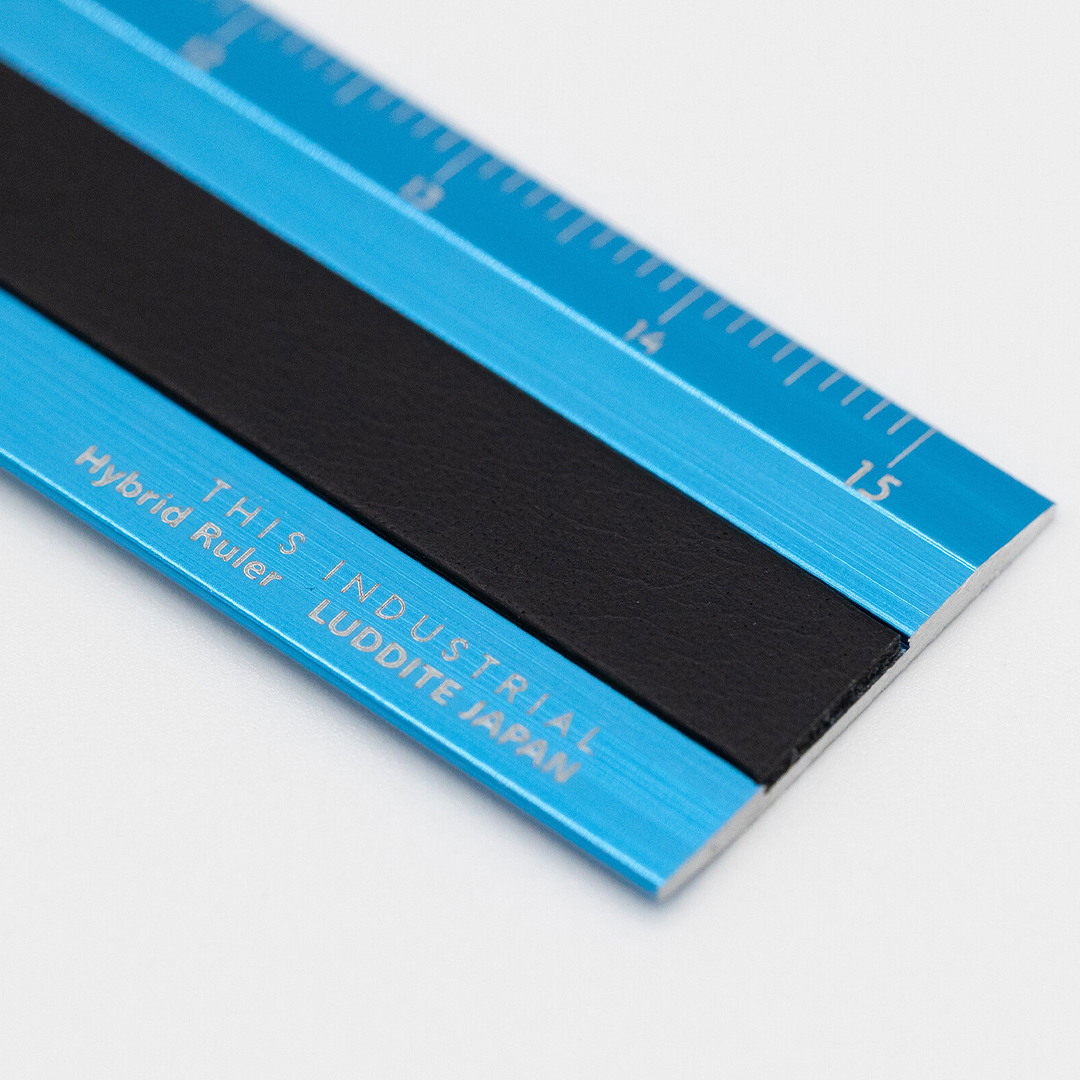 Ruler Aluminium/Leather 15 cm Turquoise/Black