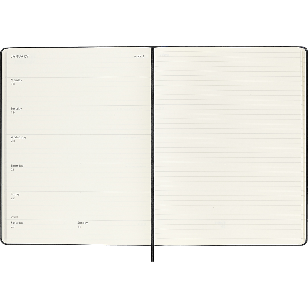 Diary 18M WeekNote Hard Cover XL Black