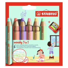 Woody 3-in-1 Colouring Pencils Pastel 6-set + sharpener in the group Kids / Kids' Pens / Colouring Pencils for Kids at Pen Store (127789)