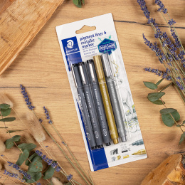 Pigment Liner + Metallic pen Pack of 5 in the group Hobby & Creativity / Calligraphy / Lettering Sets at Pen Store (131923)