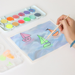 Watercolour tablets 12-set Fluo+Metallic Ø30 + brush in the group Kids / Kids' Paint & Crafts / Kids' Watercolour Paint at Pen Store (132096)